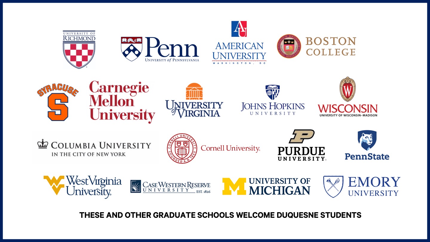 Logos of graduate schools attended by recent Monarch University  graduates 